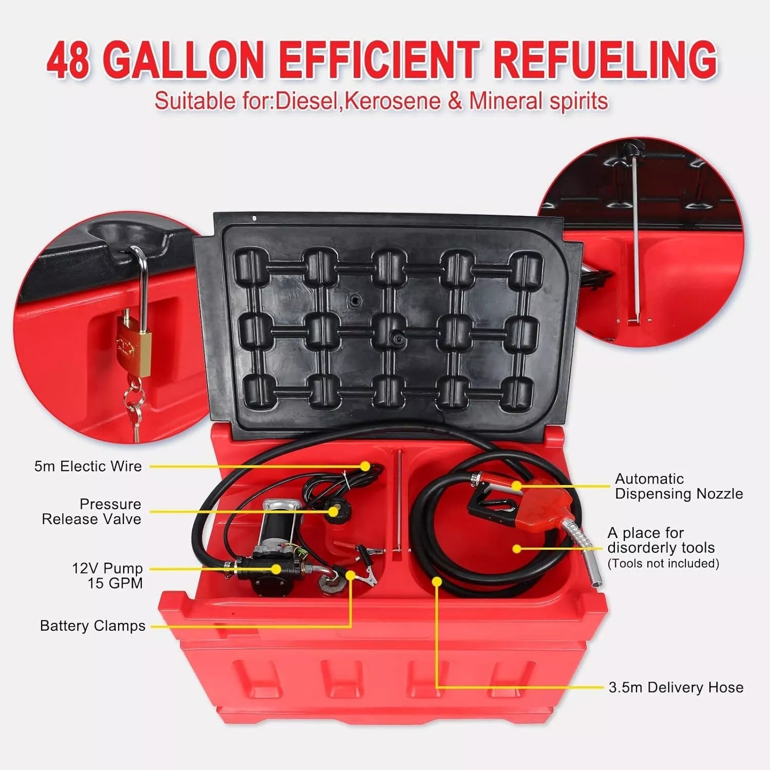 48-Gallon Fuel Transfer Tank with Pump — Gas & Diesel — Heavy-Duty Design view 6