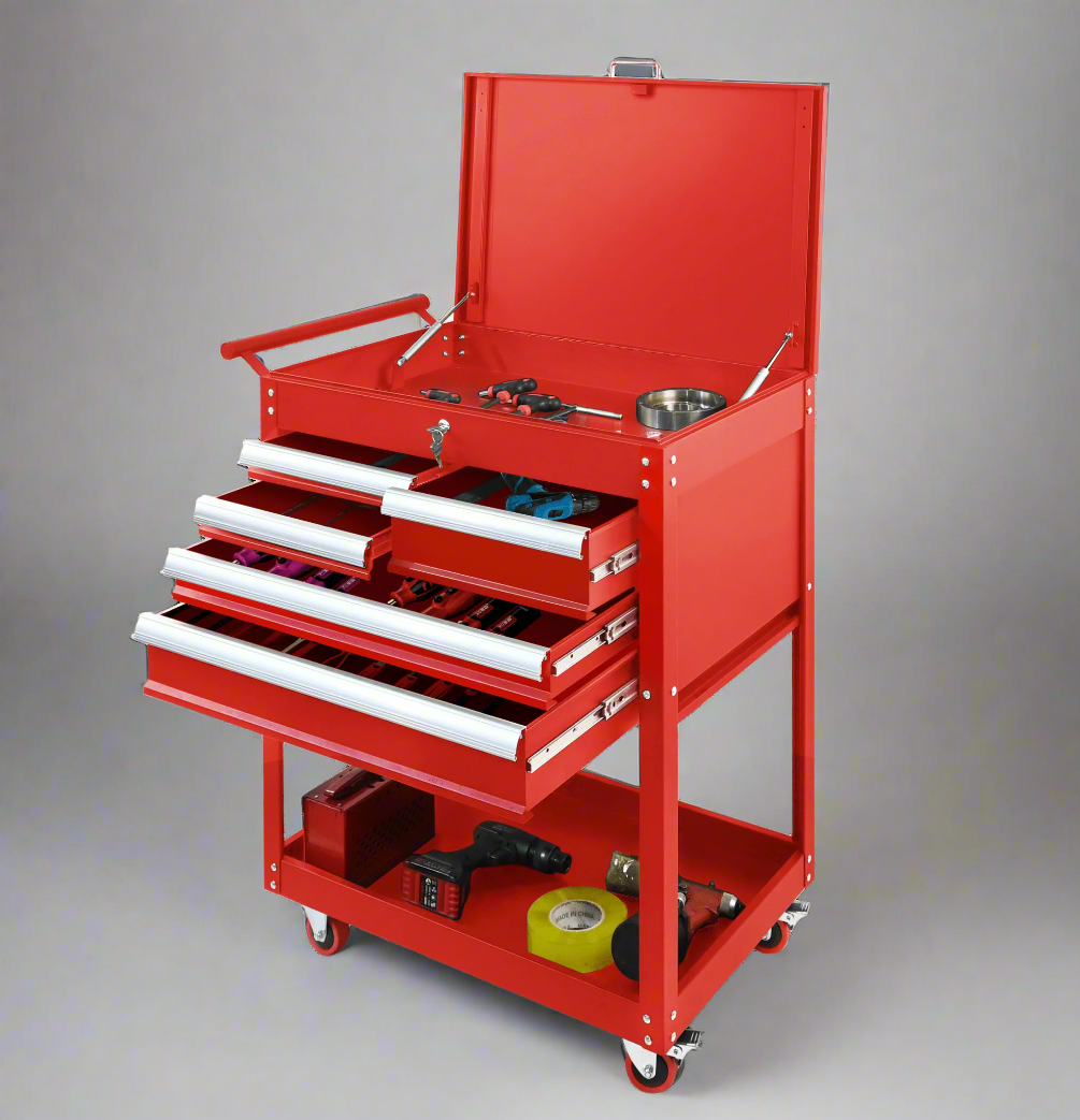 5-Drawer Rolling Tool Cart – Red & Black Mechanics Cabinet with Lock view 5