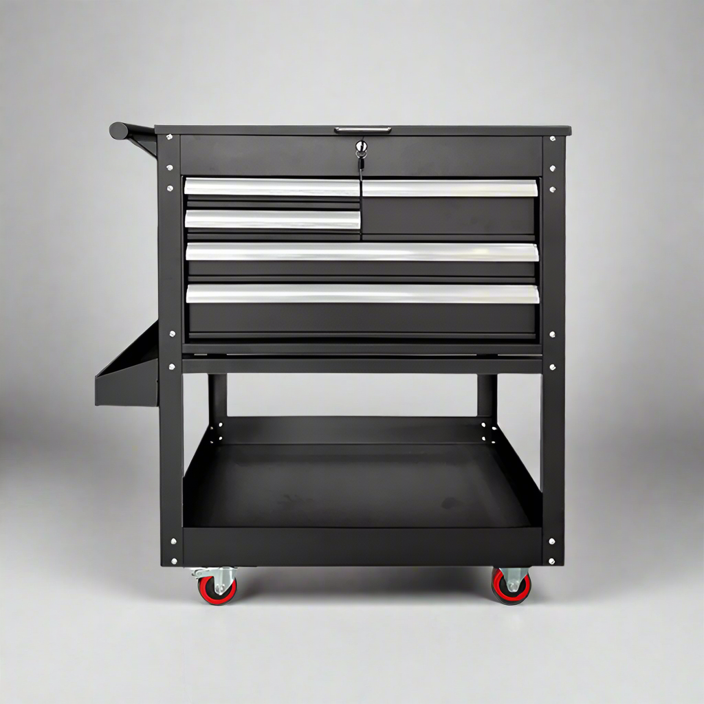 5-Drawer Rolling Tool Cart – Red & Black Mechanics Cabinet with Lock view 1