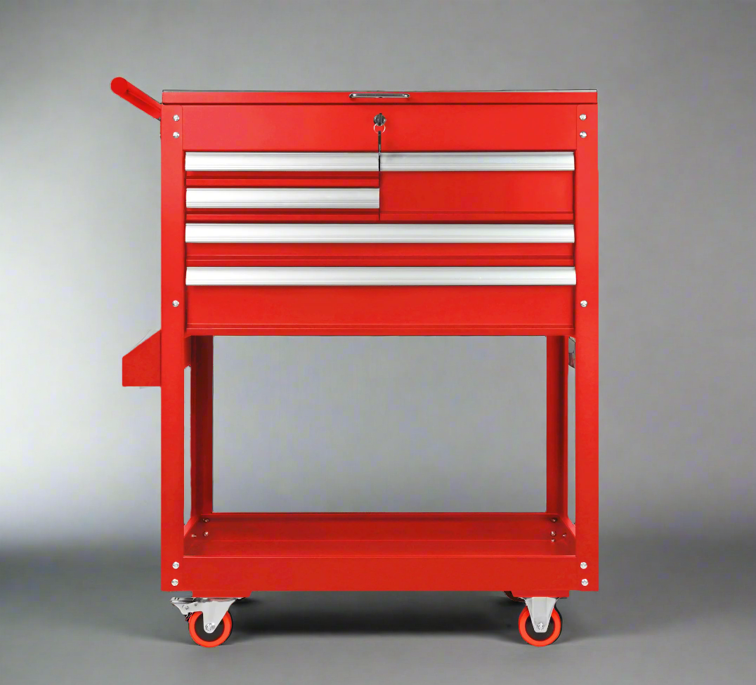 5-Drawer Rolling Tool Cart – Red & Black Mechanics Cabinet with Lock view 4