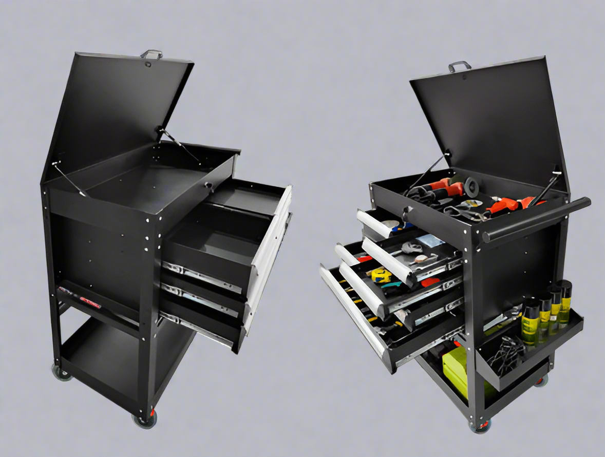 5-Drawer Rolling Tool Cart – Red & Black Mechanics Cabinet with Lock view 3