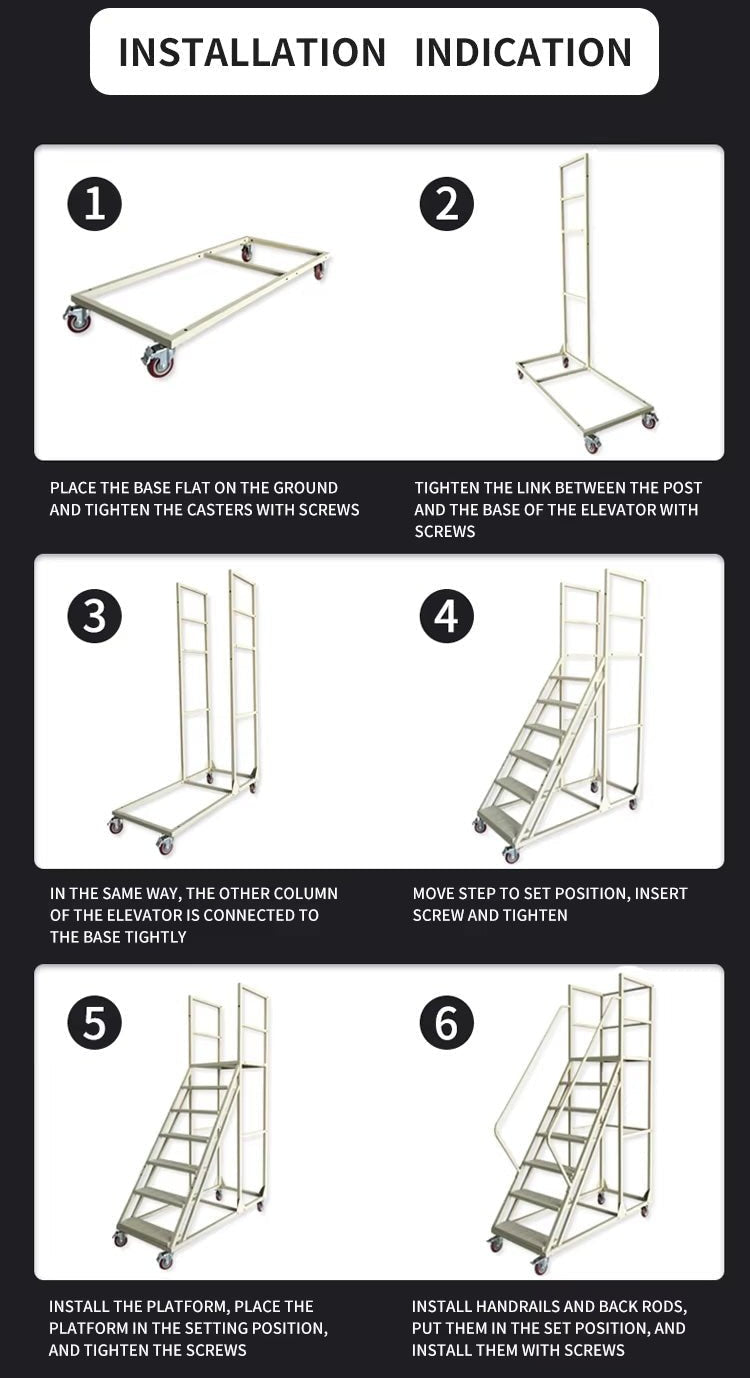 6 & 8 Step Rolling Industrial Safety Ladder with Locking Casters – Heavy-Duty Steel view 5