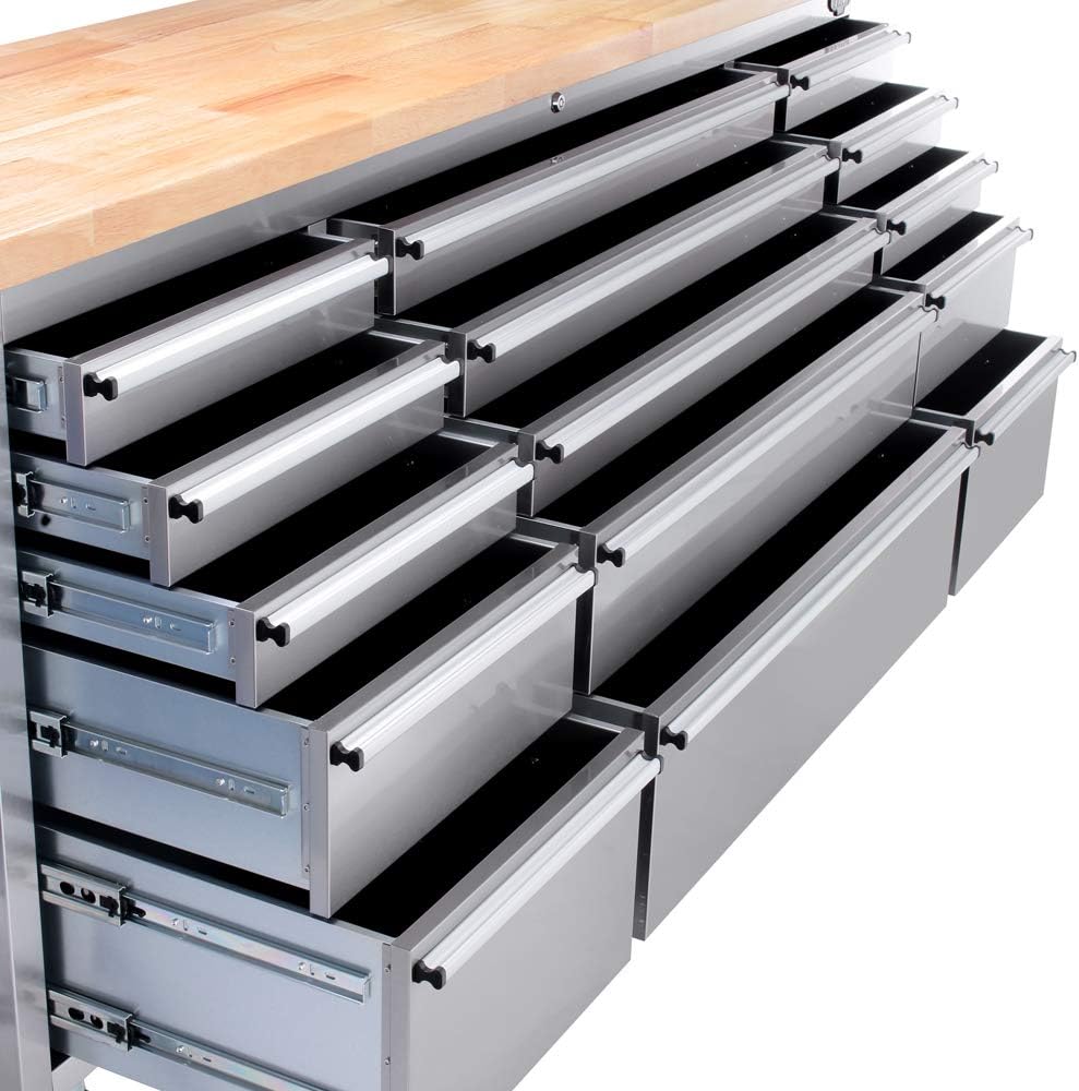 6 FT Stainless Steel Tool Bench – 15-Drawer Heavy-Duty Workstation HTC7215W view 4