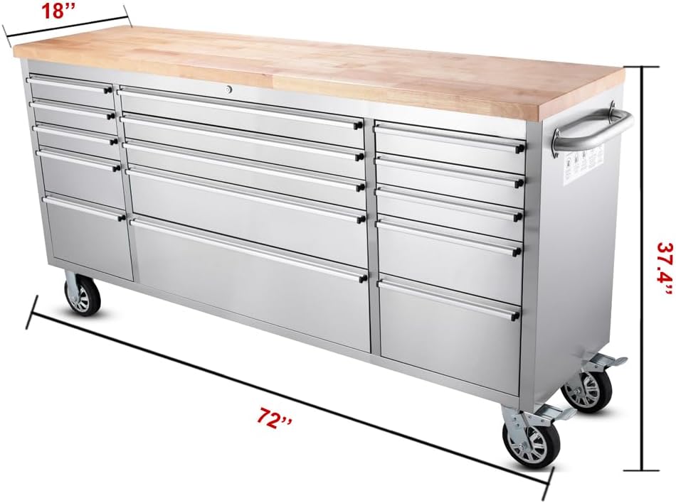 6 FT Stainless Steel Tool Bench – 15-Drawer Heavy-Duty Workstation HTC7215W view 5