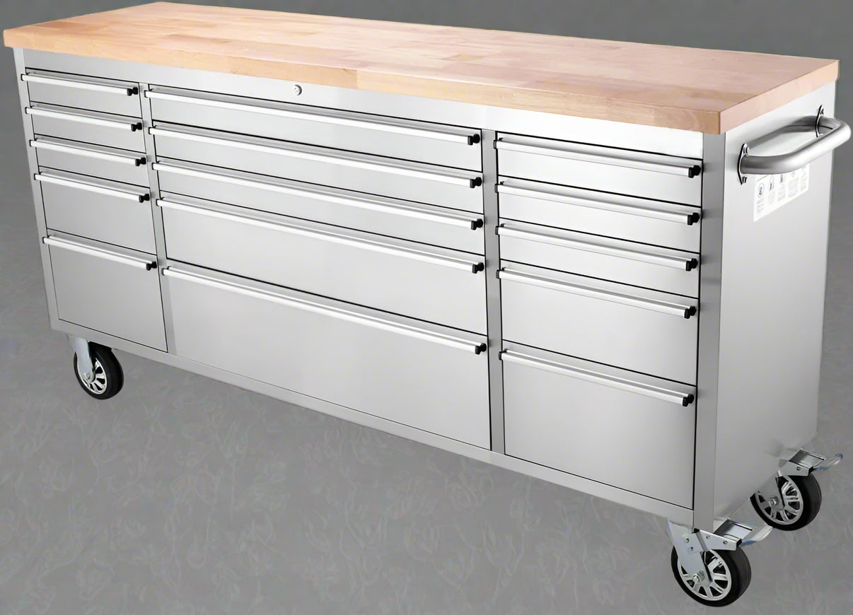 6 FT Stainless Steel Tool Bench – 15-Drawer Heavy-Duty Workstation HTC7215W