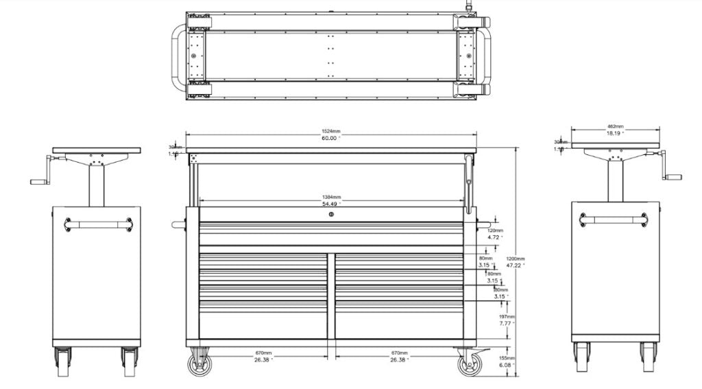60-Inch Siebel Adjustable Top 9-Drawer Tool Bench – Heavy-Duty Workstation with Storage 6010AT view 2
