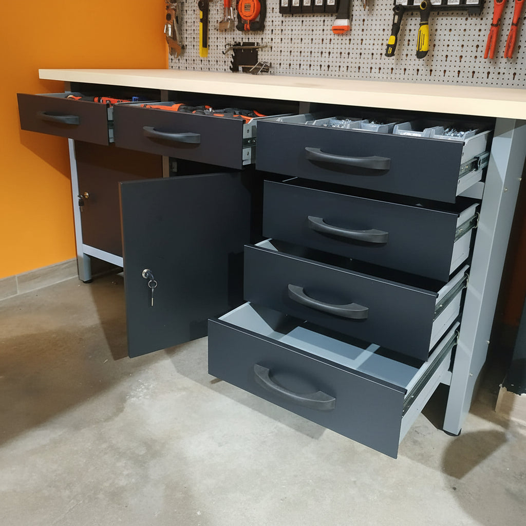 63″ Heavy-Duty Metal Workbench with 6 Drawers & 2 Cabinets – Tool Storage Organizer TC008 view 3