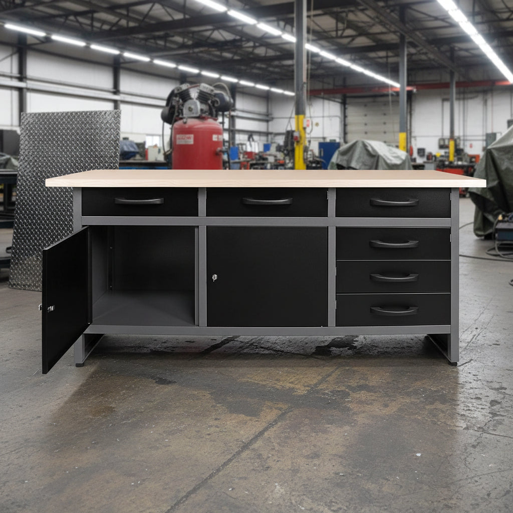 63″ Heavy-Duty Metal Workbench with 6 Drawers & 2 Cabinets – Tool Storage Organizer TC008
