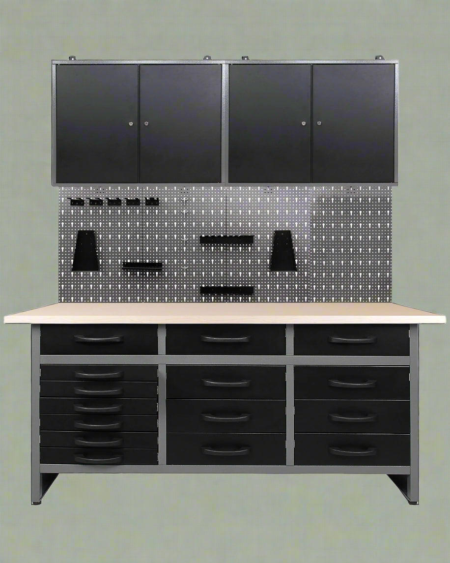 63″ Metal Workbench Tool Bench with Cabinets & Pegboard | Garage Storage Organizer view 8