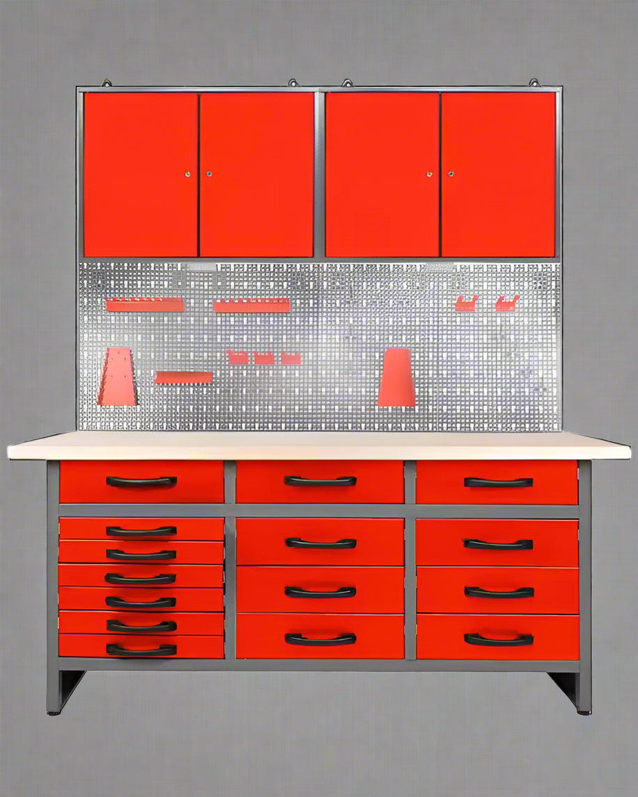 63″ Metal Workbench Tool Bench with Cabinets & Pegboard | Garage Storage Organizer