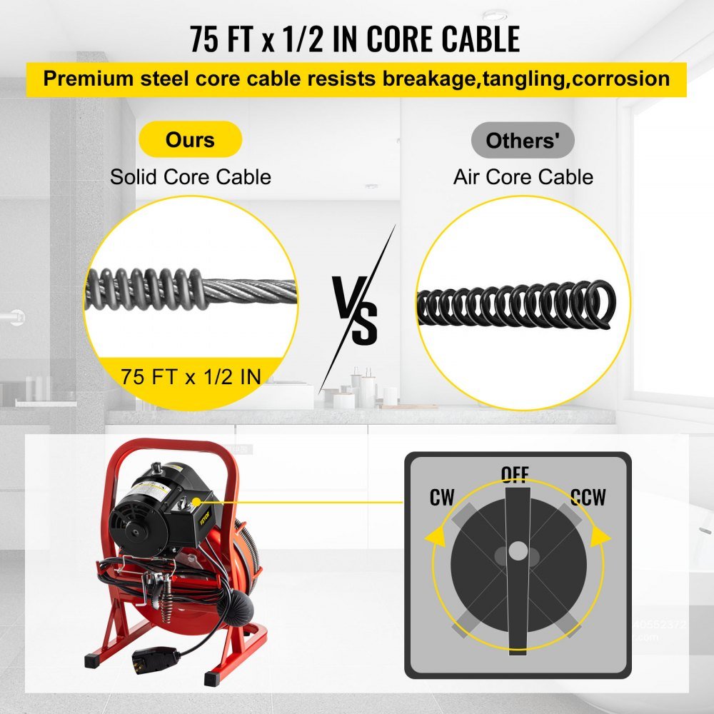 75 Ft Electric Drain Cleaner Machine | Heavy-Duty Plumbing Snake for Pipes & Drains view 3