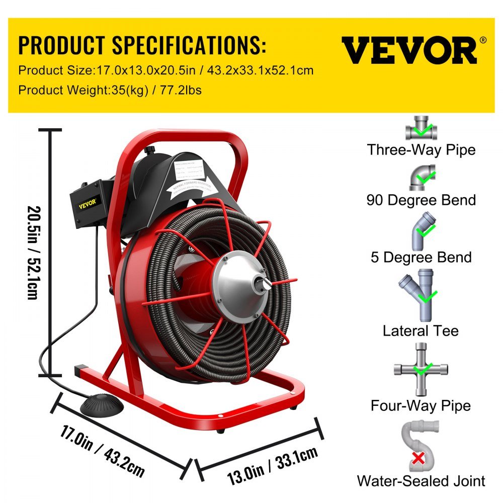 75 Ft Electric Drain Cleaner Machine | Heavy-Duty Plumbing Snake for Pipes & Drains view 8