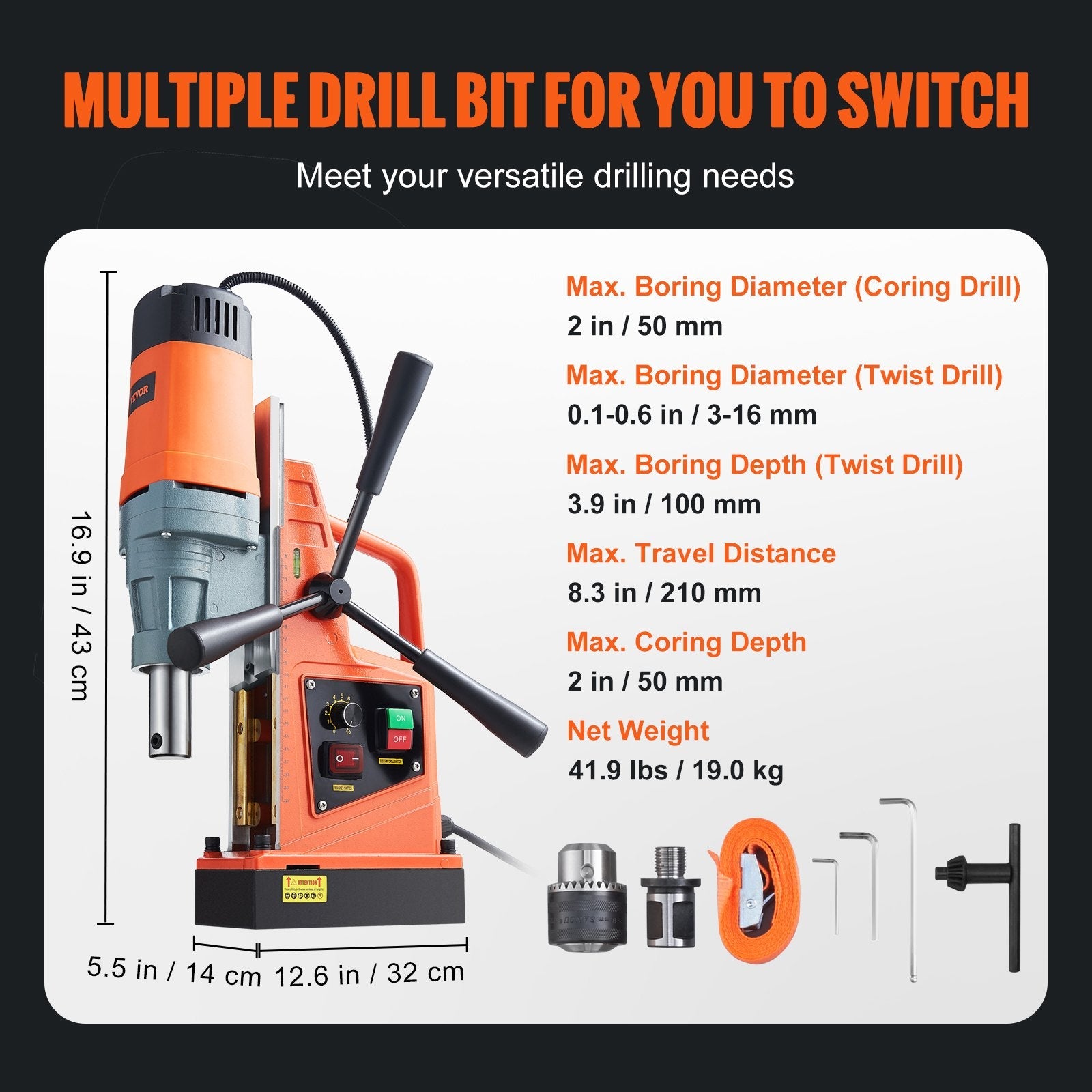 Magnetic Drill Press 1550W | Heavy-Duty Portable Mag Drill with 50mm Capacity view 6