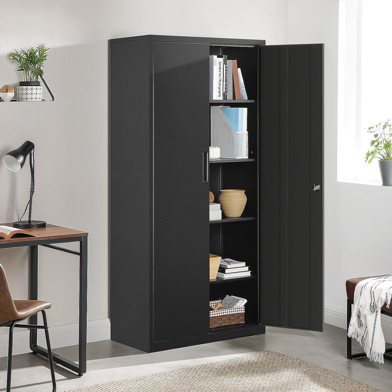 Heavy-Duty Metal Garage Storage Cabinet – Double Door Organizer for Tools & Equipment | Black Steel Cabinet (SKU: view 7