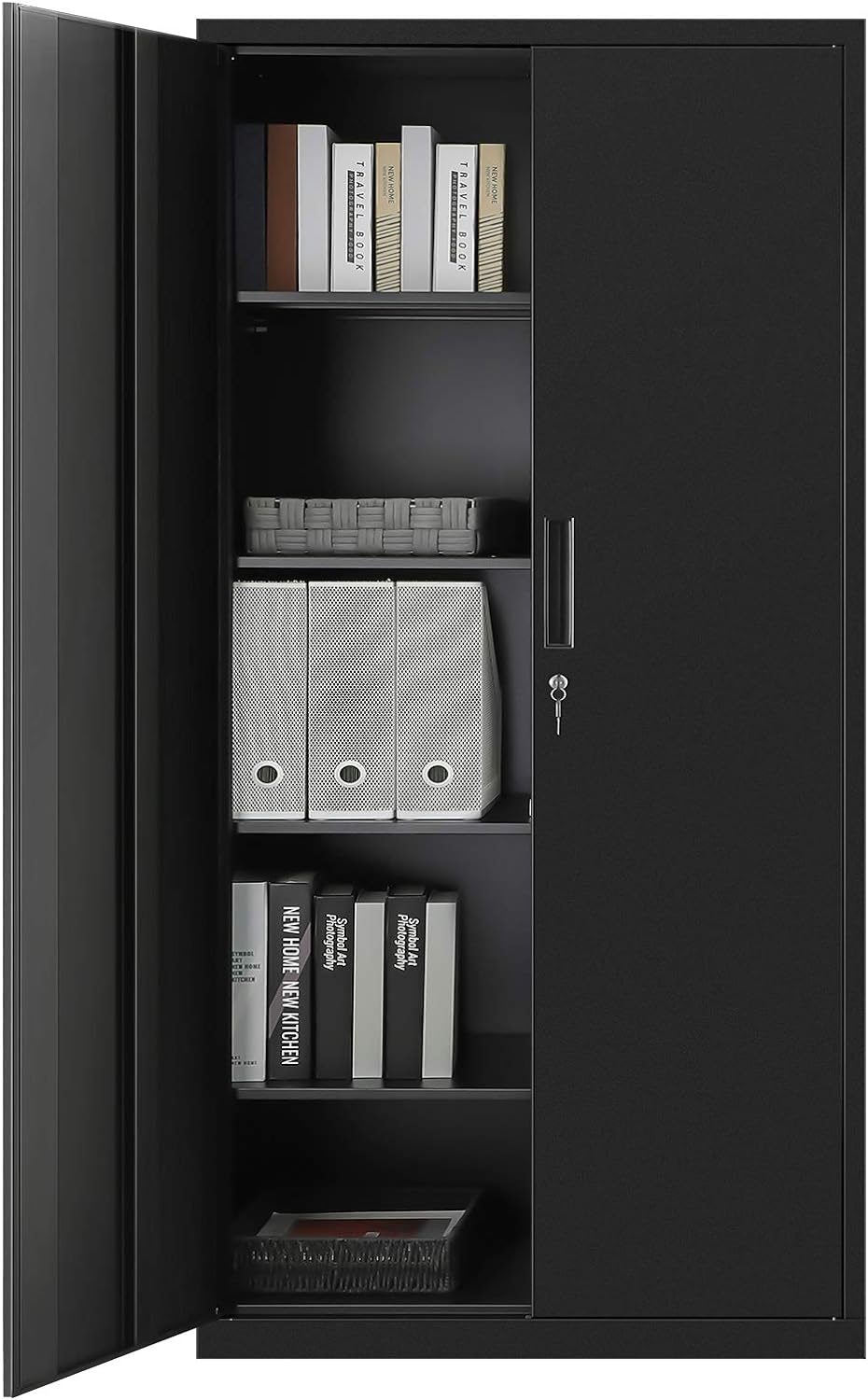 Heavy-Duty Metal Garage Storage Cabinet – Double Door Organizer for Tools & Equipment | Black Steel Cabinet (SKU: view 4
