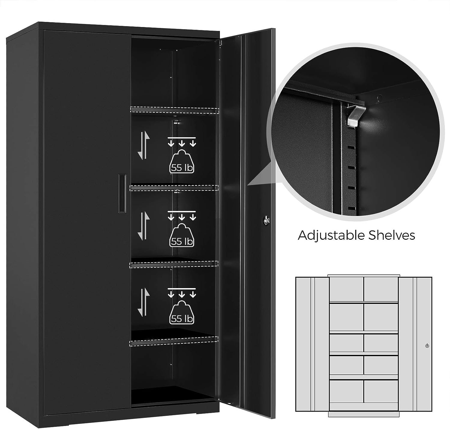 Heavy-Duty Metal Garage Storage Cabinet – Double Door Organizer for Tools & Equipment | Black Steel Cabinet (SKU: view 6