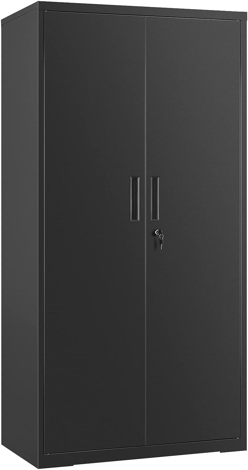Heavy-Duty Metal Garage Storage Cabinet – Double Door Organizer for Tools & Equipment | Black Steel Cabinet (SKU: view 2