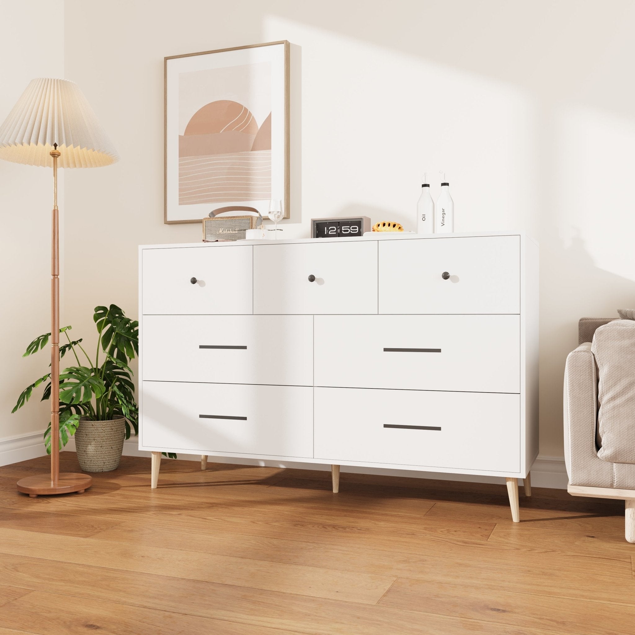 Modern 7-Drawer Storage Cabinet | Dresser with Wooden Legs for Bedroom, Office, or Entryway view 6