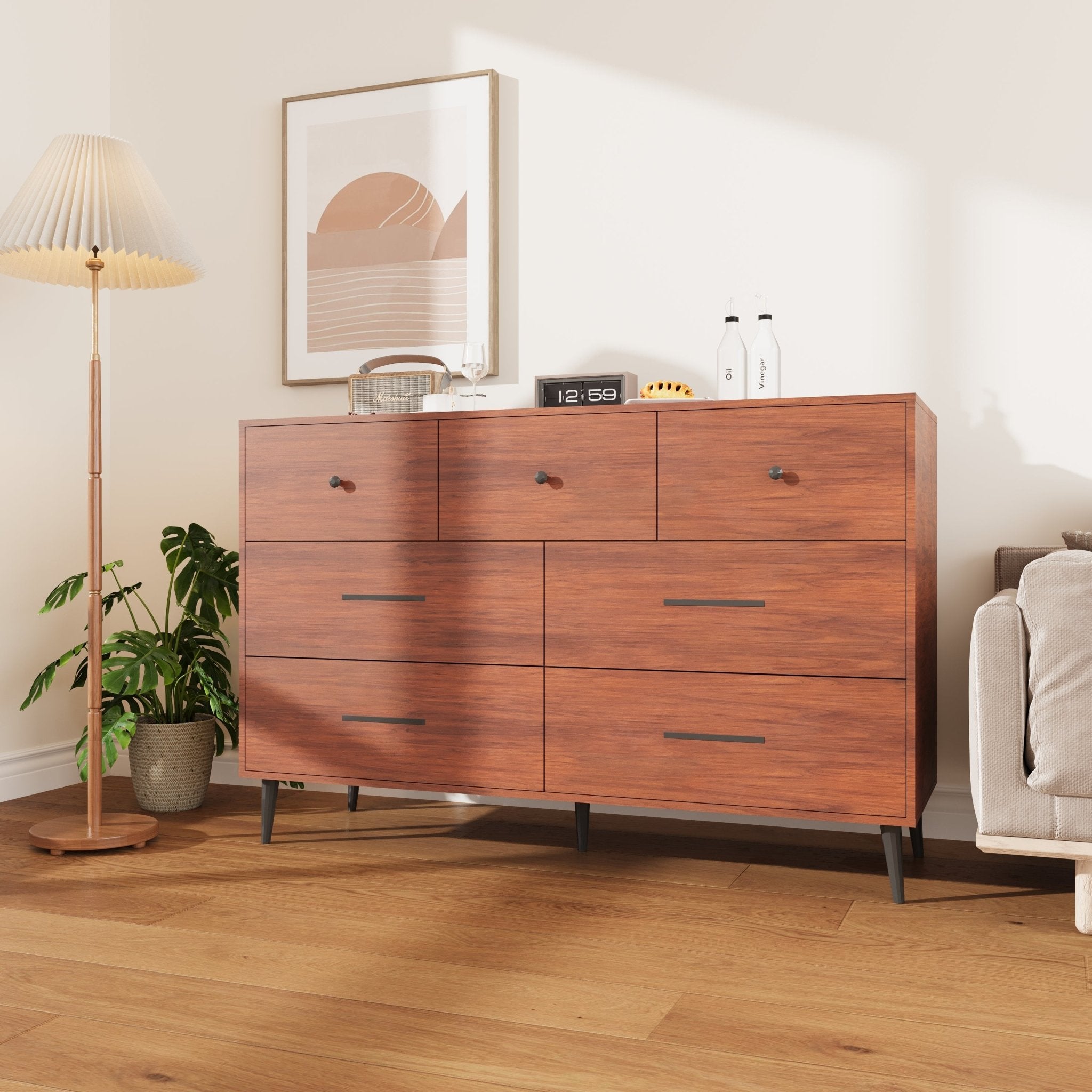 Modern 7-Drawer Storage Cabinet | Dresser with Wooden Legs for Bedroom, Office, or Entryway view 3