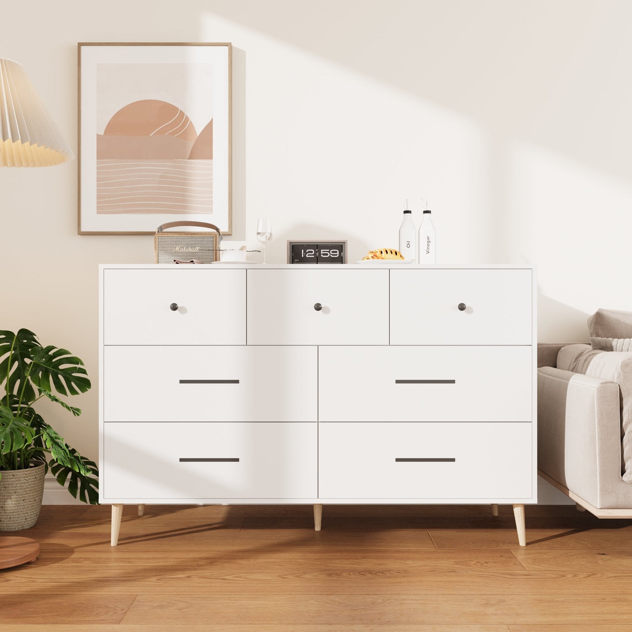 Modern 7-Drawer Storage Cabinet | Dresser with Wooden Legs for Bedroom, Office, or Entryway view 4