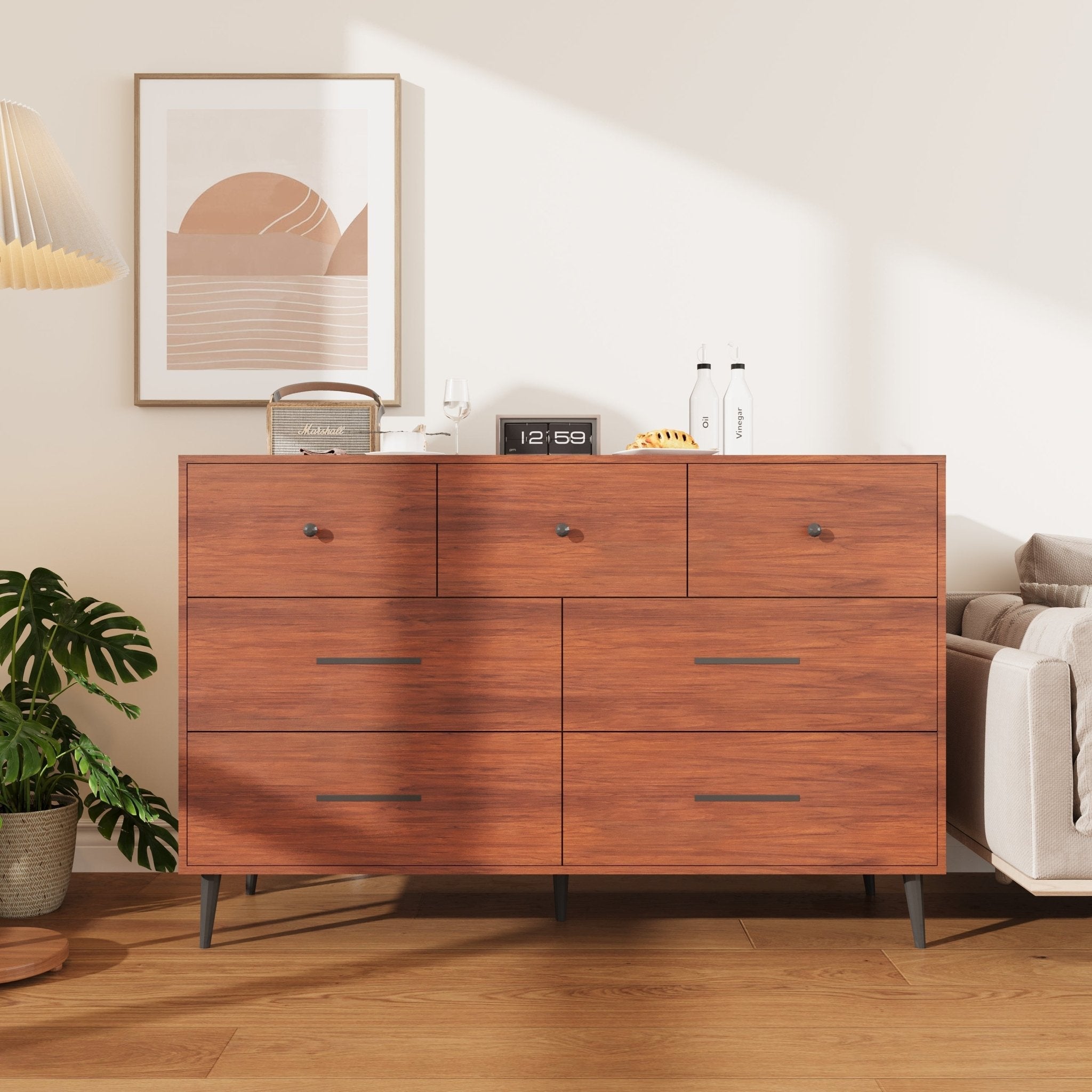 Modern 7-Drawer Storage Cabinet | Dresser with Wooden Legs for Bedroom, Office, or Entryway