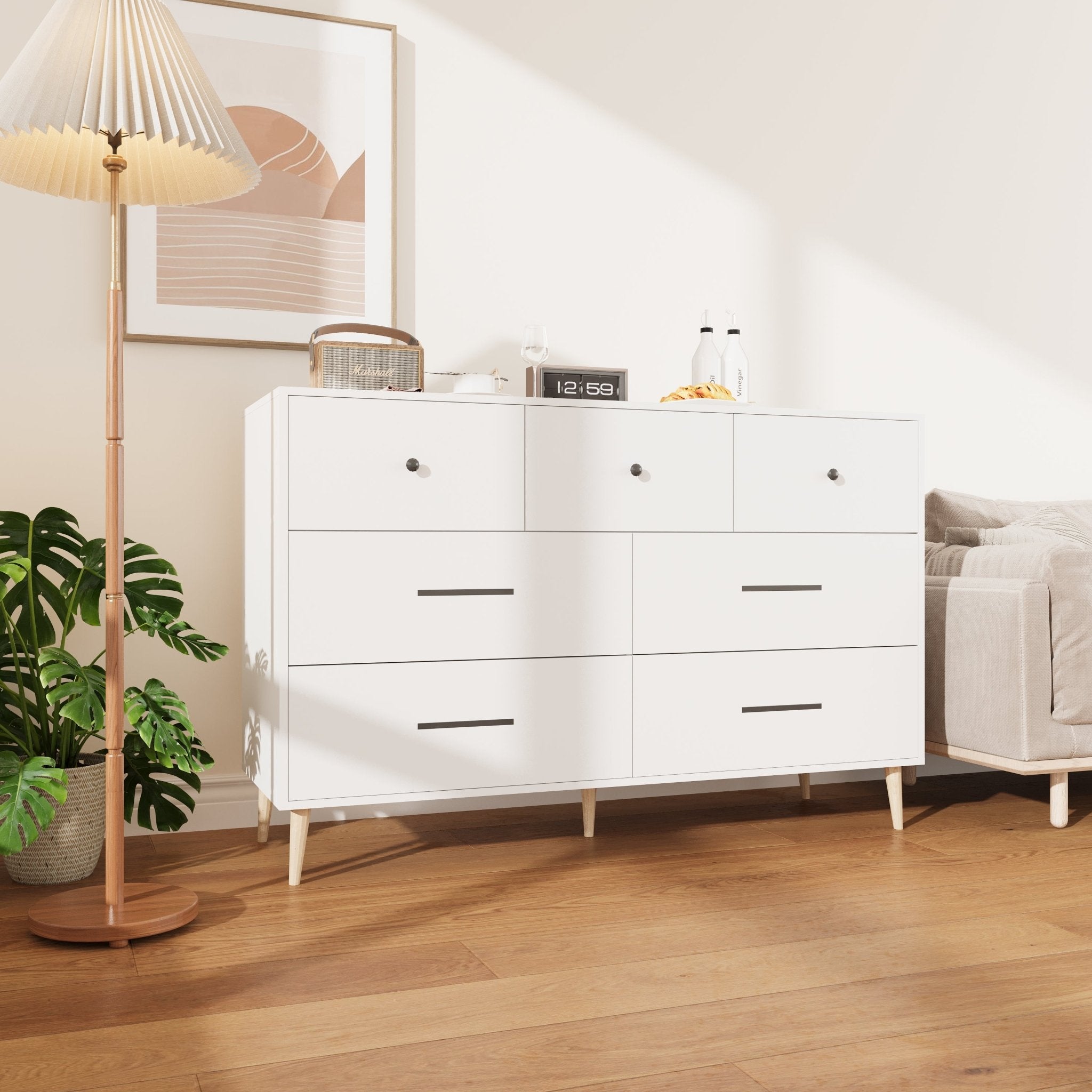 Modern 7-Drawer Storage Cabinet | Dresser with Wooden Legs for Bedroom, Office, or Entryway view 5