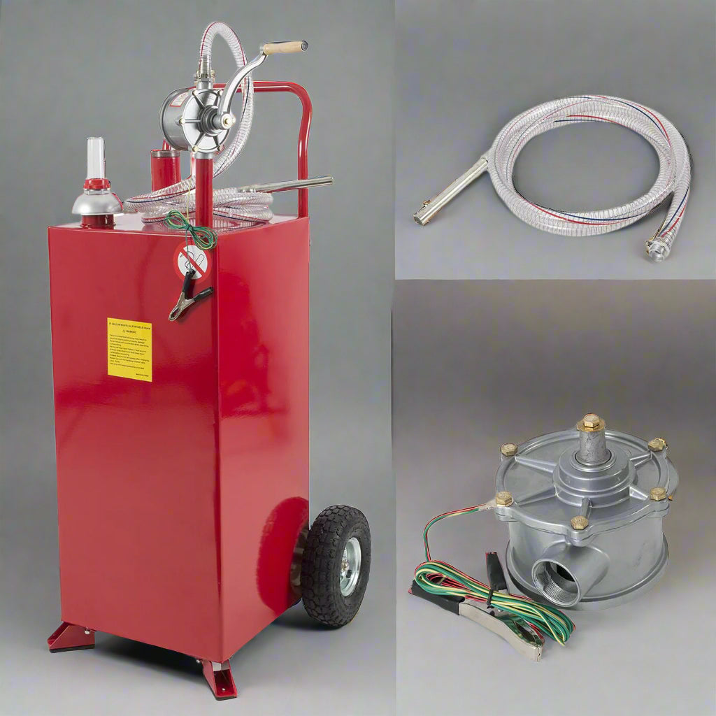 30-Gallon Portable Gas Caddy Fuel Transfer Tank – Manual Rotary Pump Included