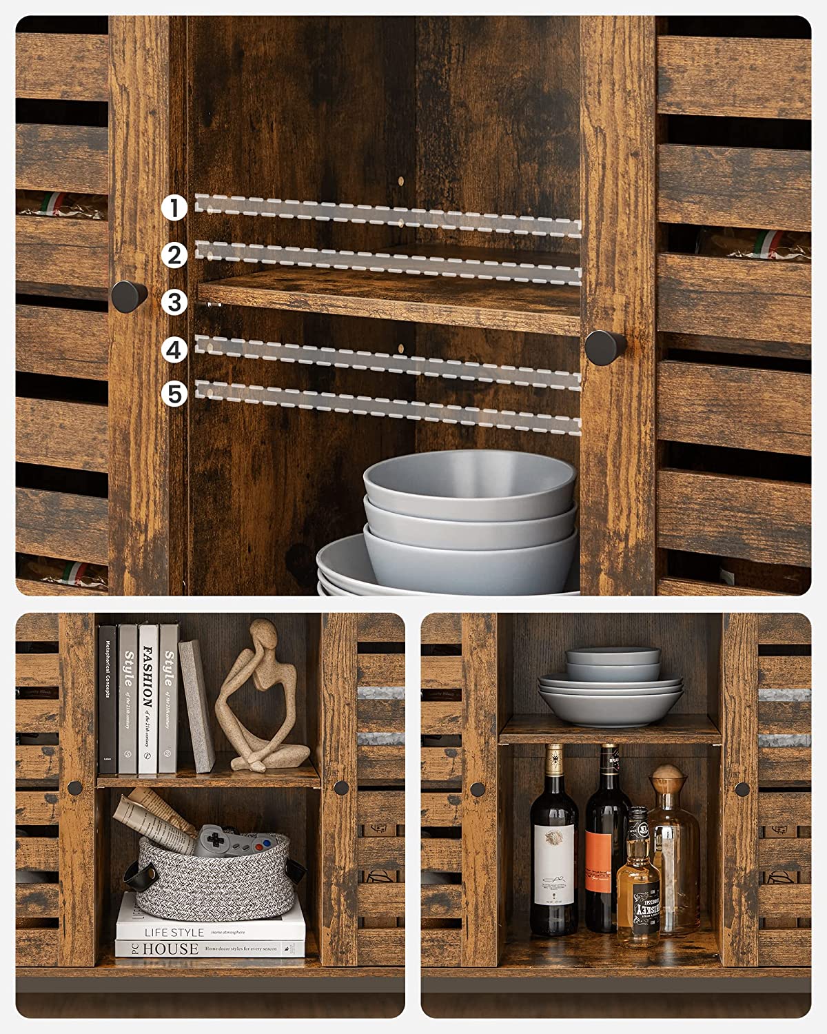Rustic Buffet Storage Cabinet Sideboard view 3