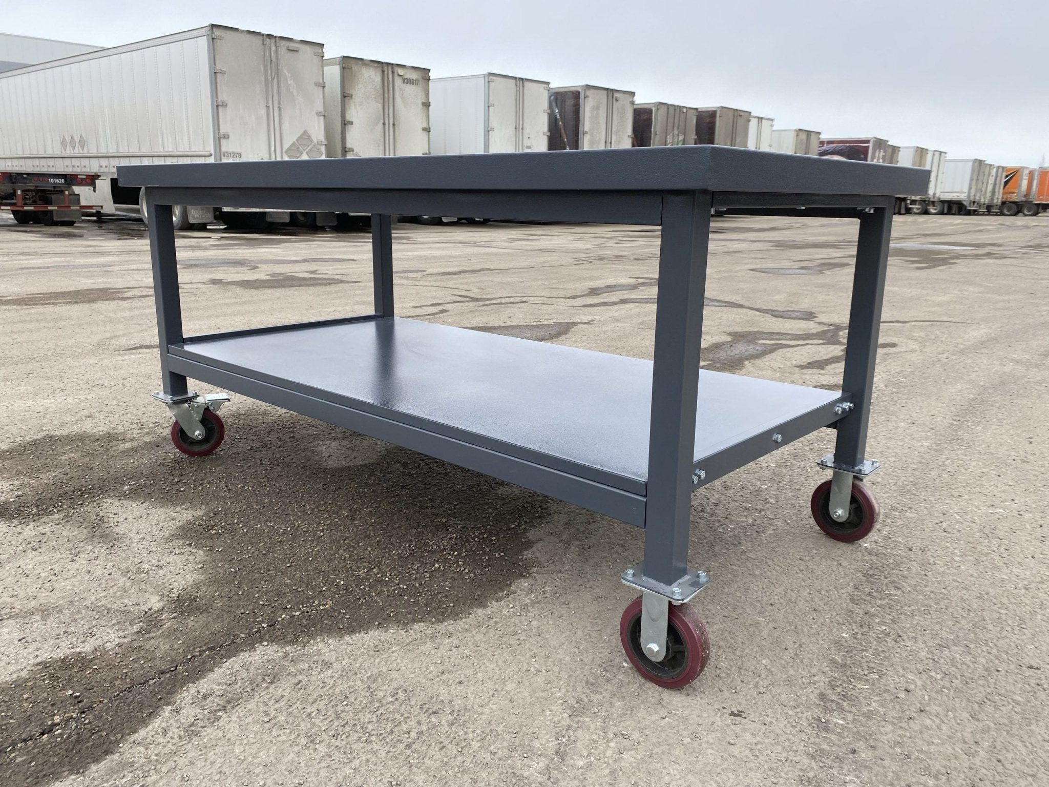 Steel Rolling Tool Table & Workbench – 2-Layer Heavy-Duty Mobile Workstation, 1100 lb Capacity view 2