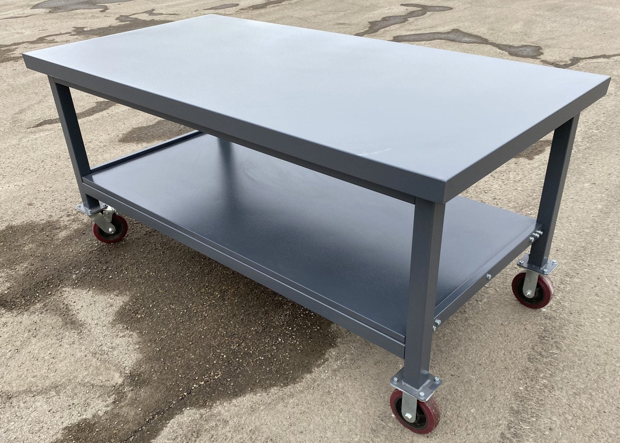 Steel Rolling Tool Table & Workbench – 2-Layer Heavy-Duty Mobile Workstation, 1100 lb Capacity