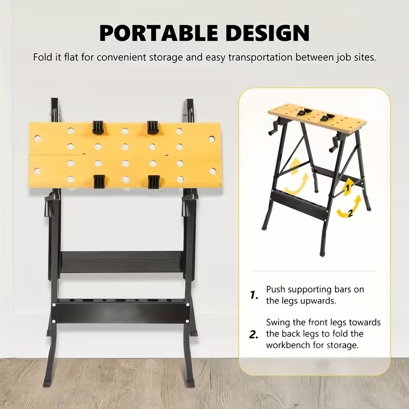Portable Folding Workbench, Lightweight Woodworking Work Table with Durable Frame view 2