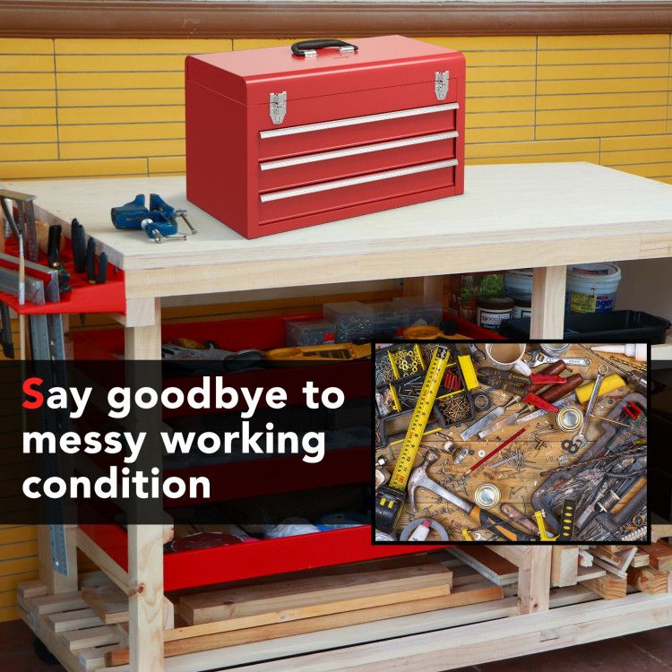 Portable Garage Mechanic Tool Cabinet Box with 3 Drawers view 4