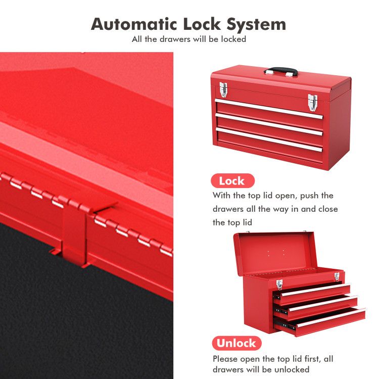 Portable Garage Mechanic Tool Cabinet Box with 3 Drawers view 5