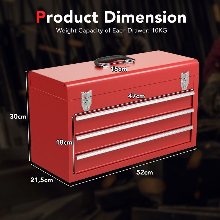 Portable Garage Mechanic Tool Cabinet Box with 3 Drawers view 8