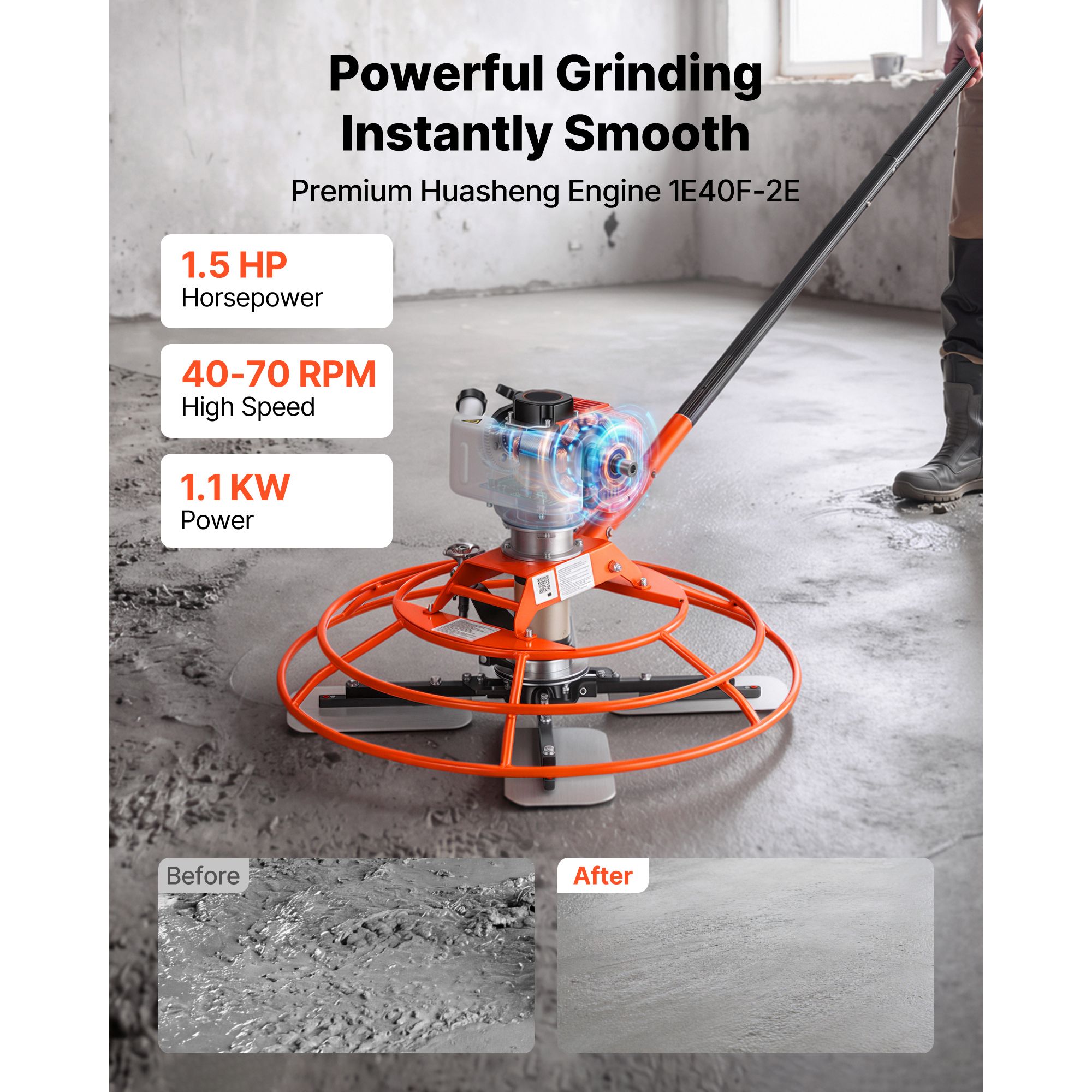Power Trowel, 28.3 Inch Trowel Diameter Concrete Finishing Machine, 4 Blades view 2