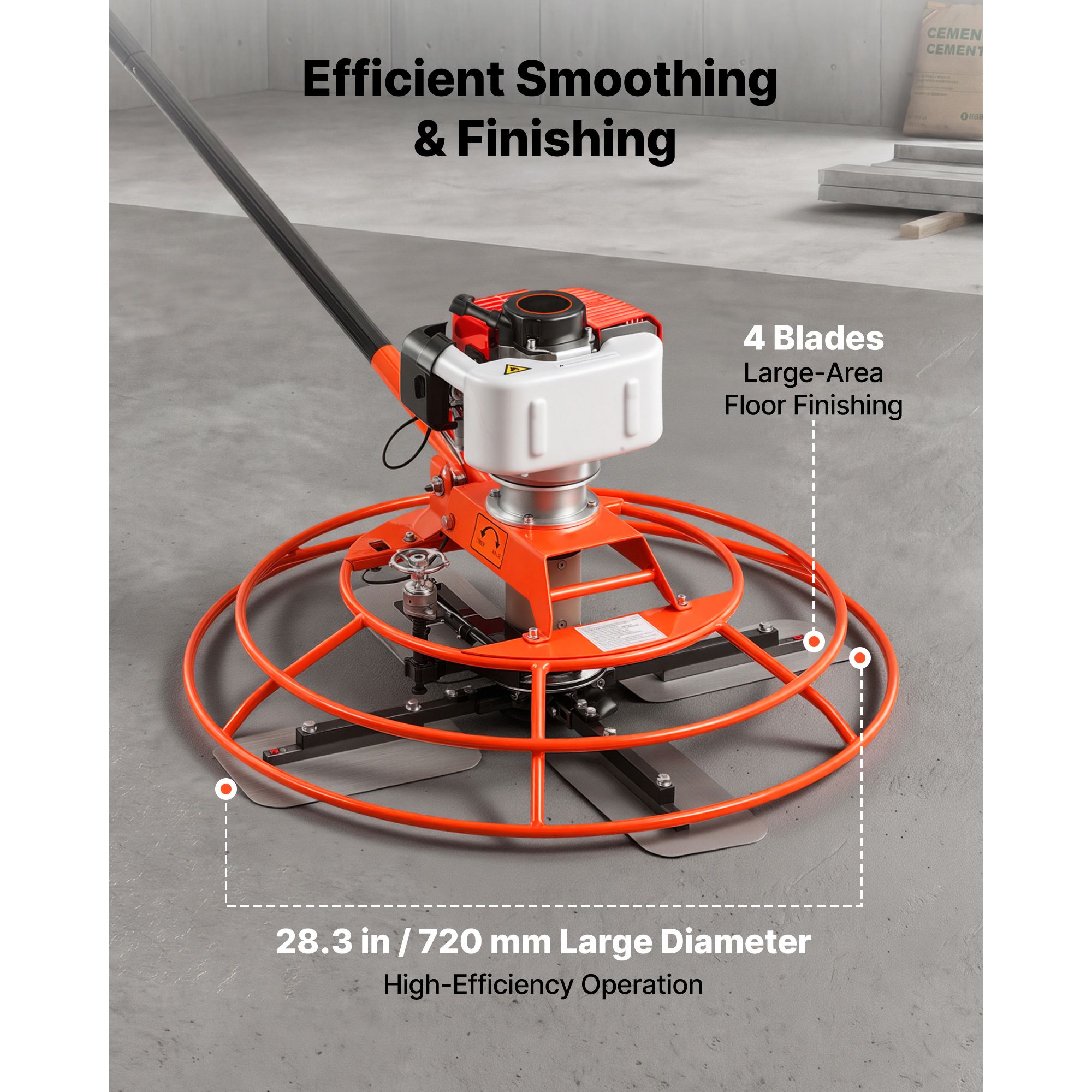 Power Trowel, 28.3 Inch Trowel Diameter Concrete Finishing Machine, 4 Blades view 3