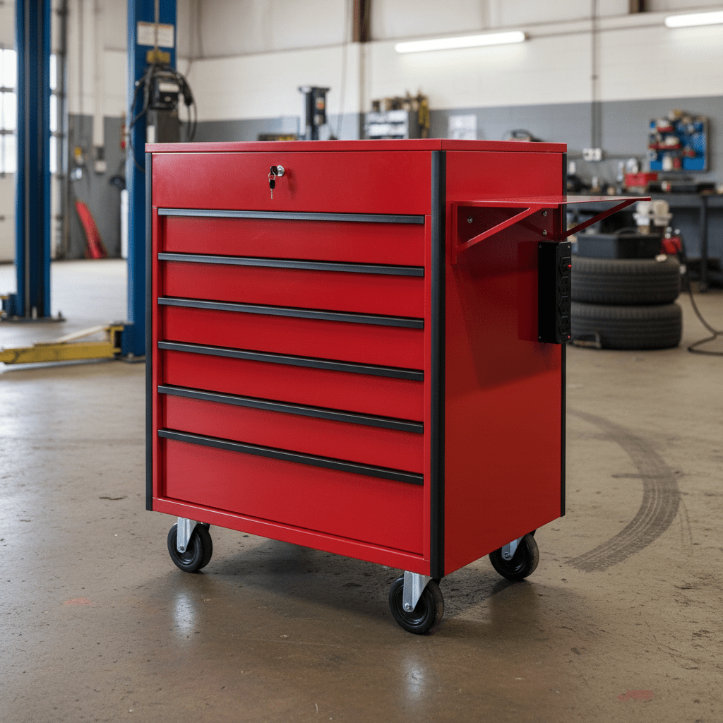 34″ 6-Drawer Rolling Tool Bench & Service Cart – Heavy-Duty Steel, Power Strip, Locking Drawers view 1