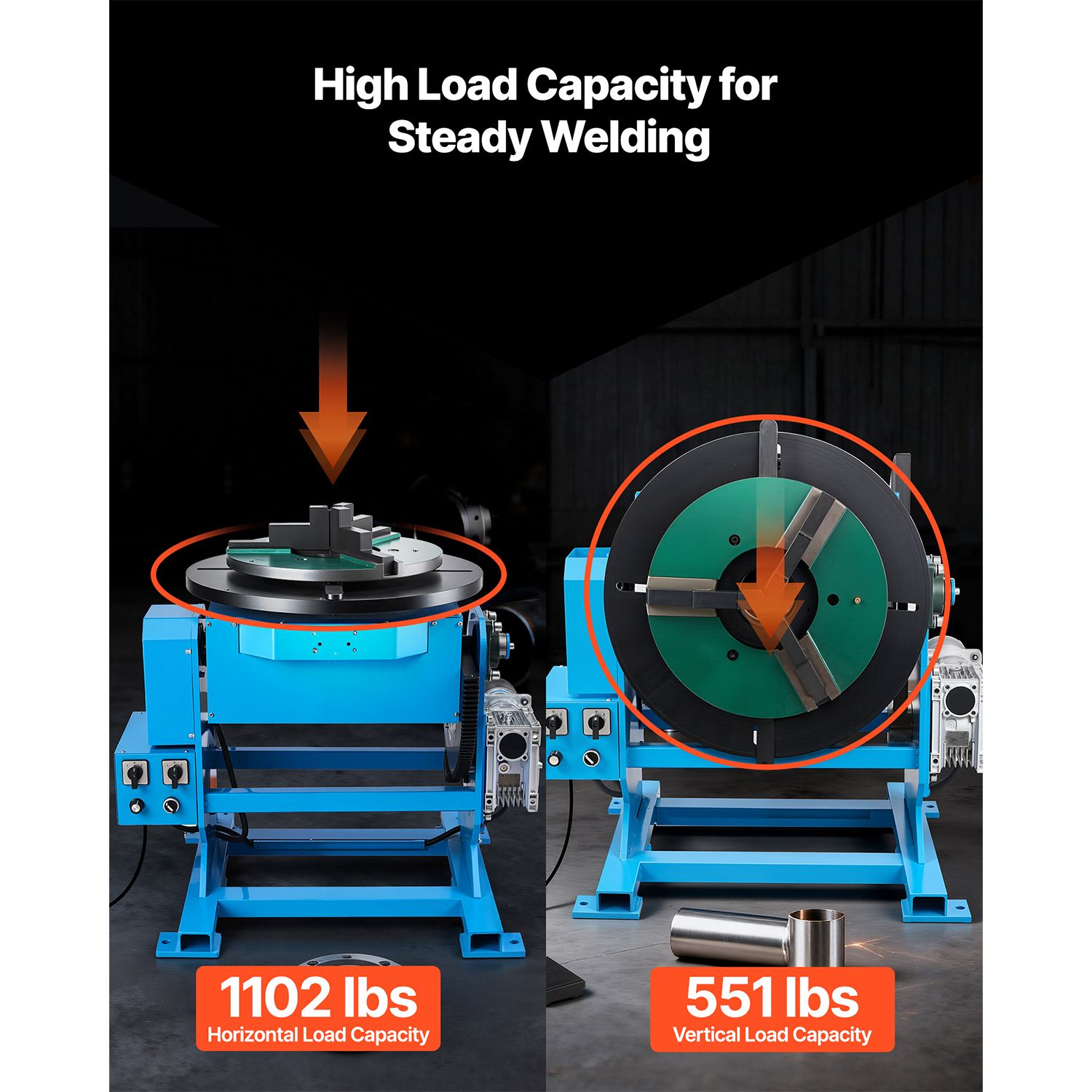 Welding Positioner, 1102 Lbs Load Capacity, -45° to 90° Tilt Angle Welding Positioner Turntable view 2
