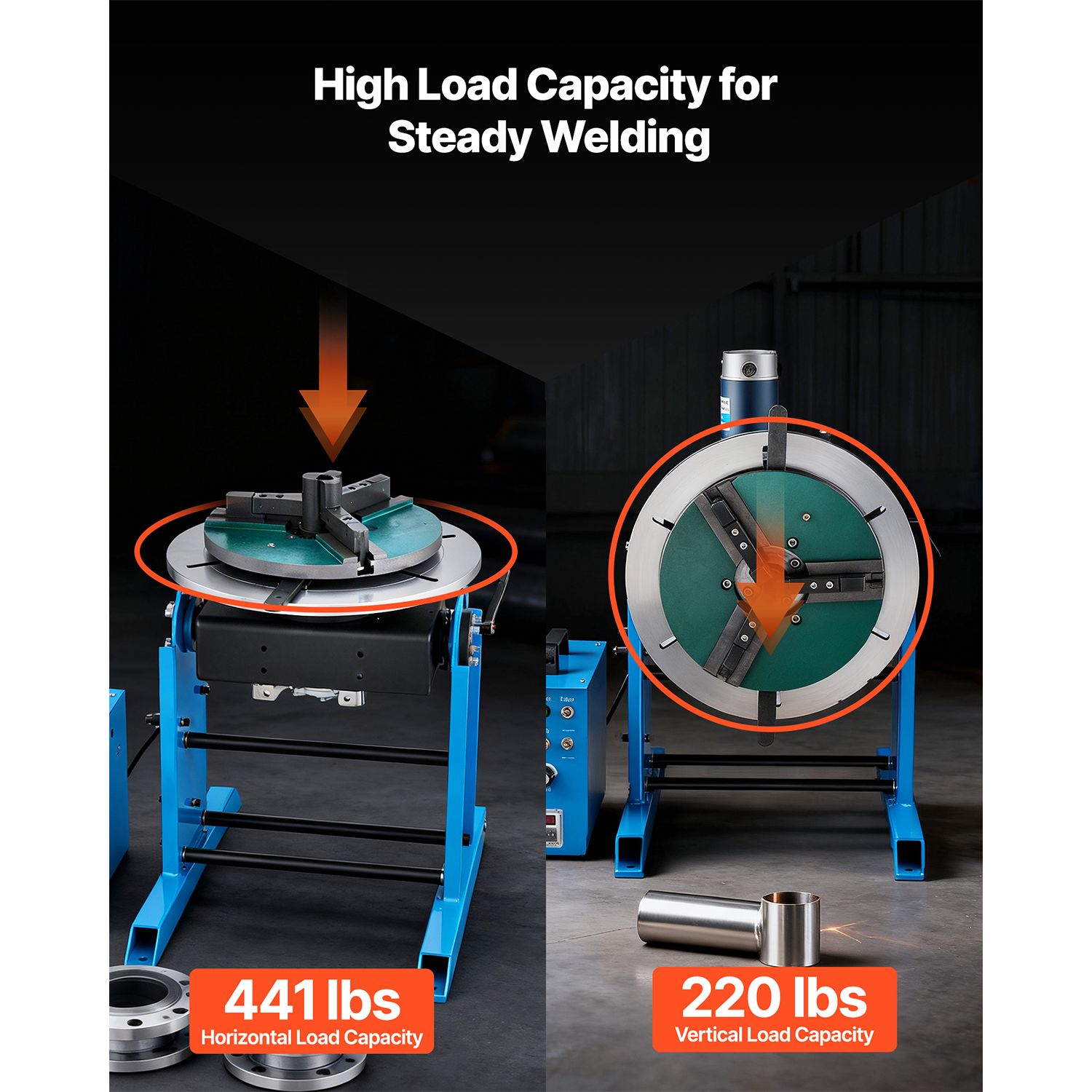 Welding Positioner, 441 Lbs Load Capacity, -45° to 90° Tilt Angle Welding Positioner Turntable view 2