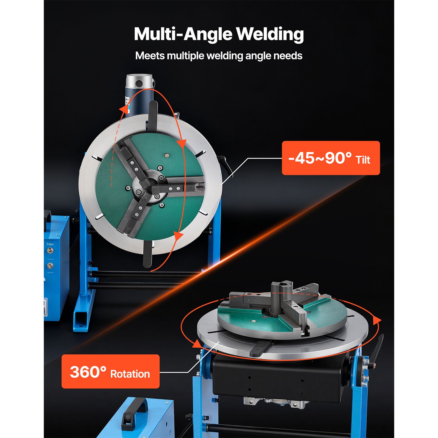 Welding Positioner, 441 Lbs Load Capacity, -45° to 90° Tilt Angle Welding Positioner Turntable view 3