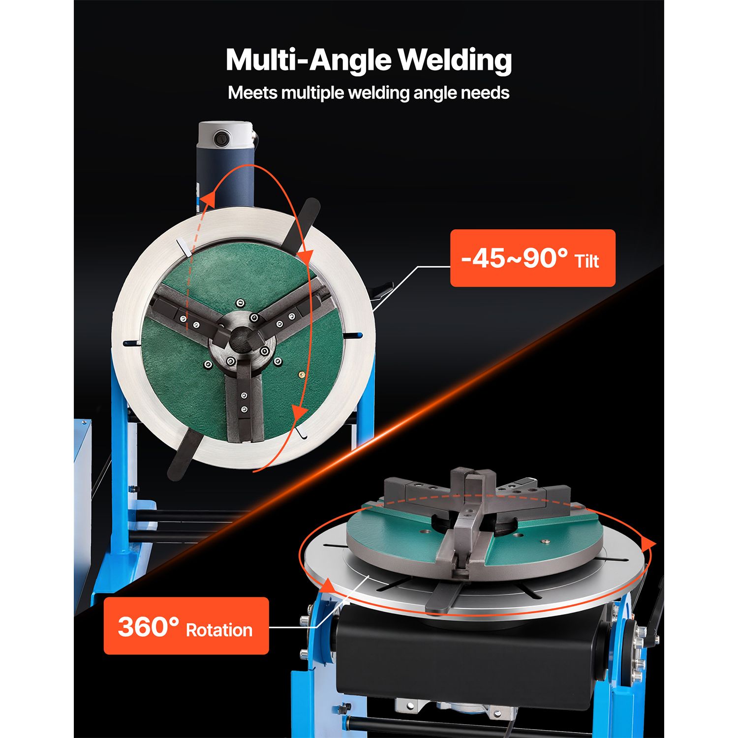 Welding Positioner, 661 Lbs Load Capacity, -45° to 90° Tilt Angle Welding Positioner Turntable view 3
