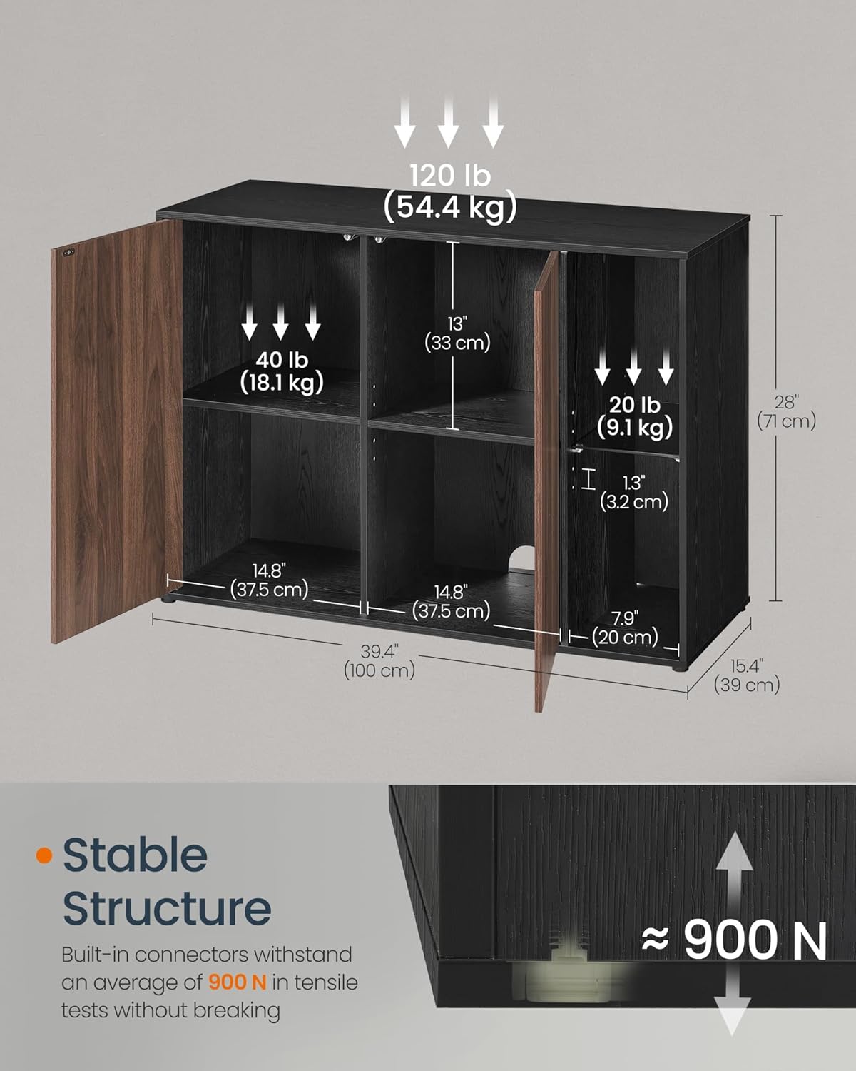 Storage Cabinet with RGB Lighting & Glass Shelf – Modern Buffet Sideboard with Adjustable Shelves Natural Walnut view 4
