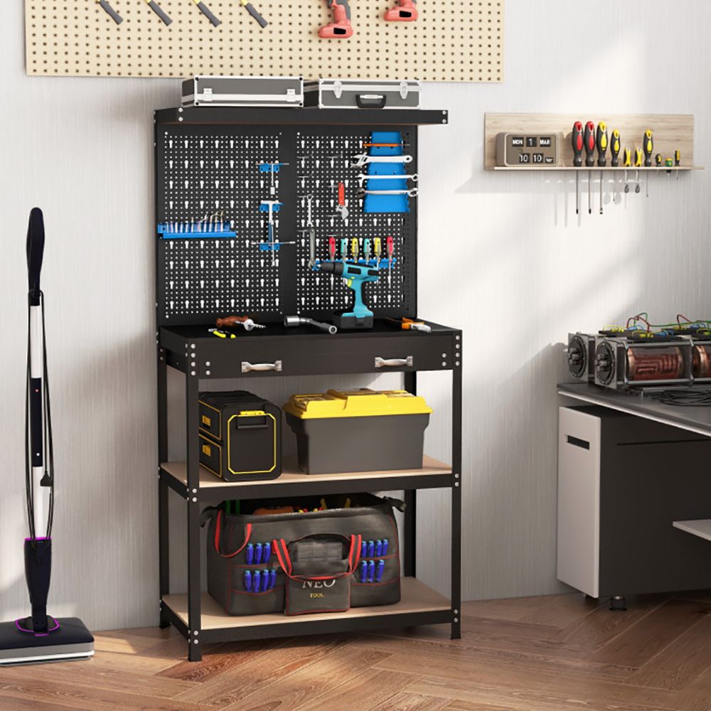 Tool Storage Workbench with Pegboard with 14 Hanging Accessories for Garage view 3