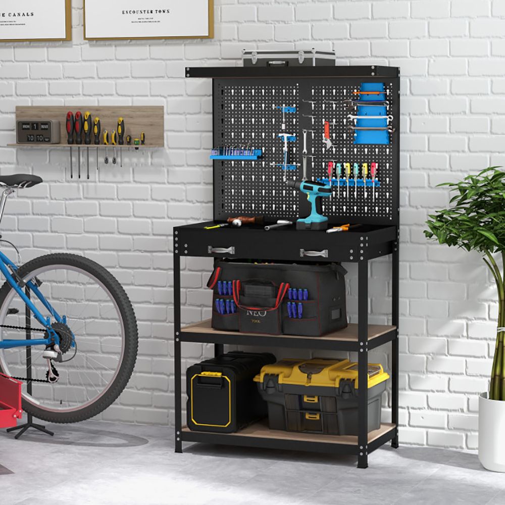 Tool Storage Workbench with Pegboard with 14 Hanging Accessories for Garage view 4