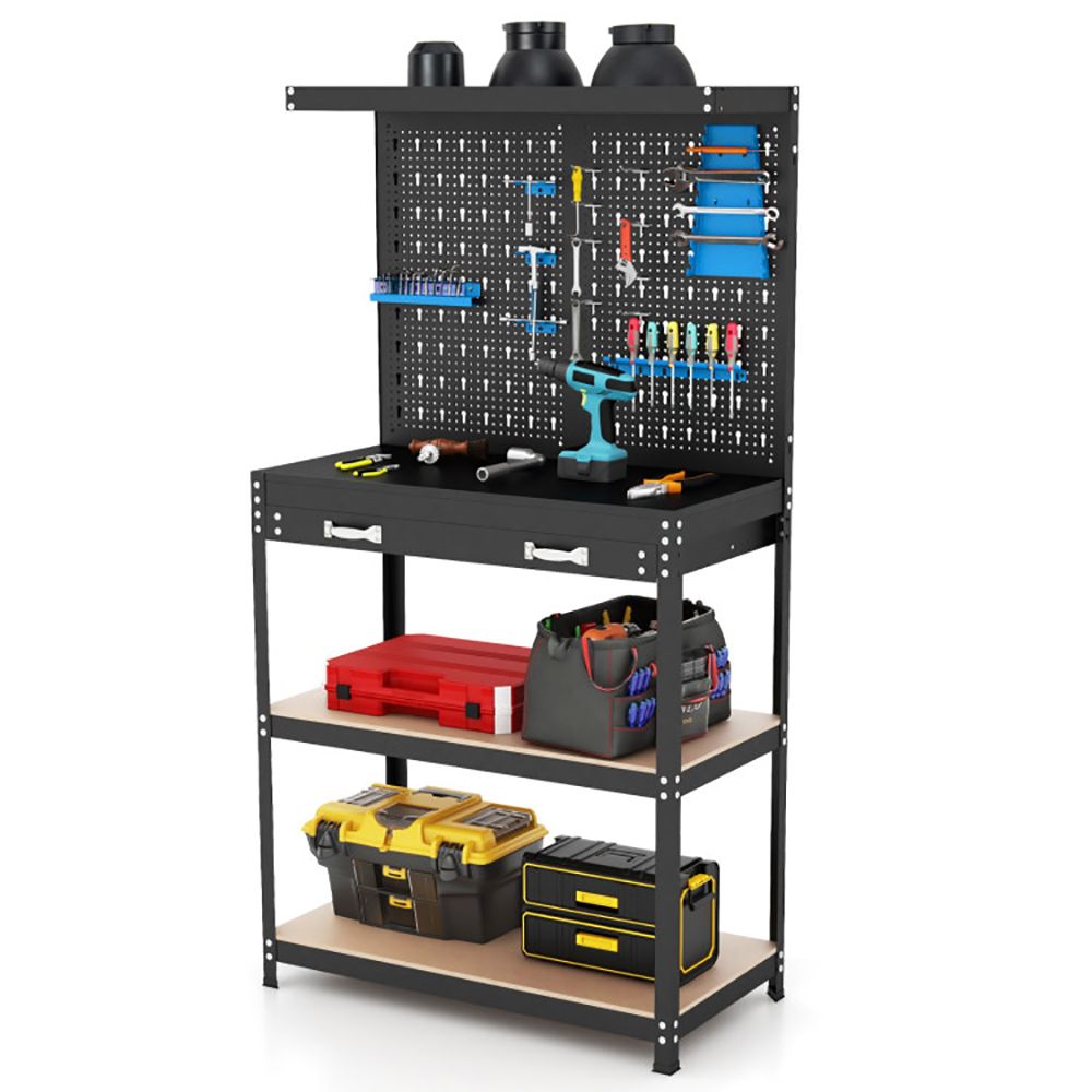 Tool Storage Workbench with Pegboard with 14 Hanging Accessories for Garage view 5