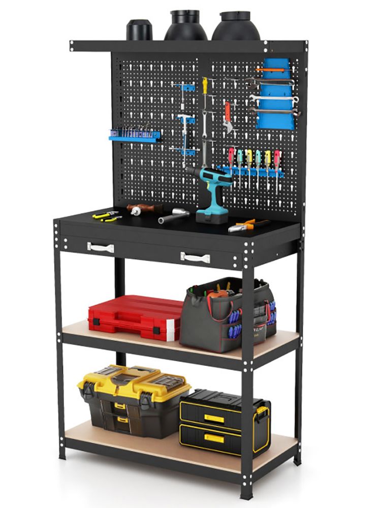 Tool Storage Workbench with Pegboard with 14 Hanging Accessories for Garage view 1