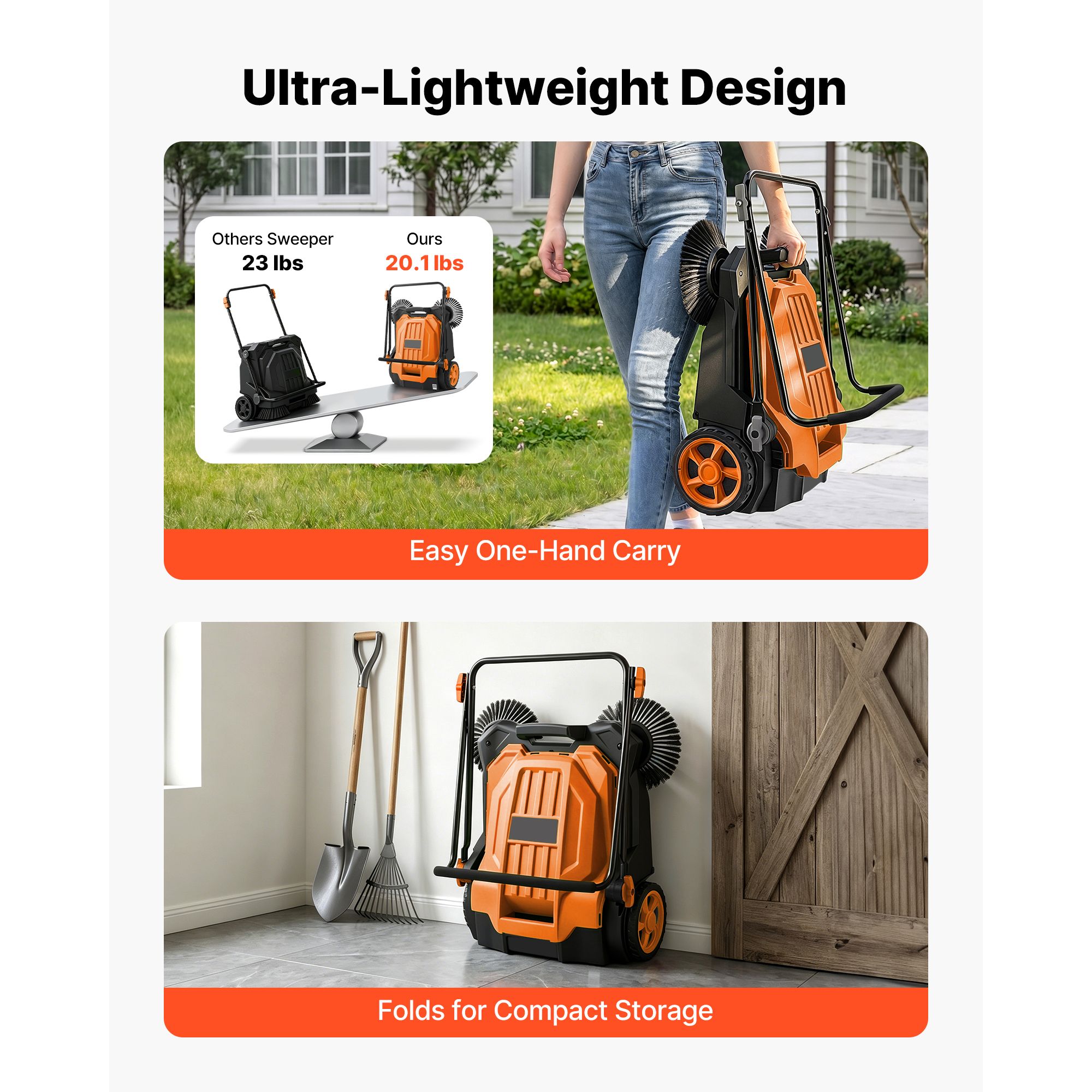 Walk-Behind Hand Push Floor Sweeper, Manual Floor Sweeper Non-Electric with 25.6″ Sweeping Width view 5
