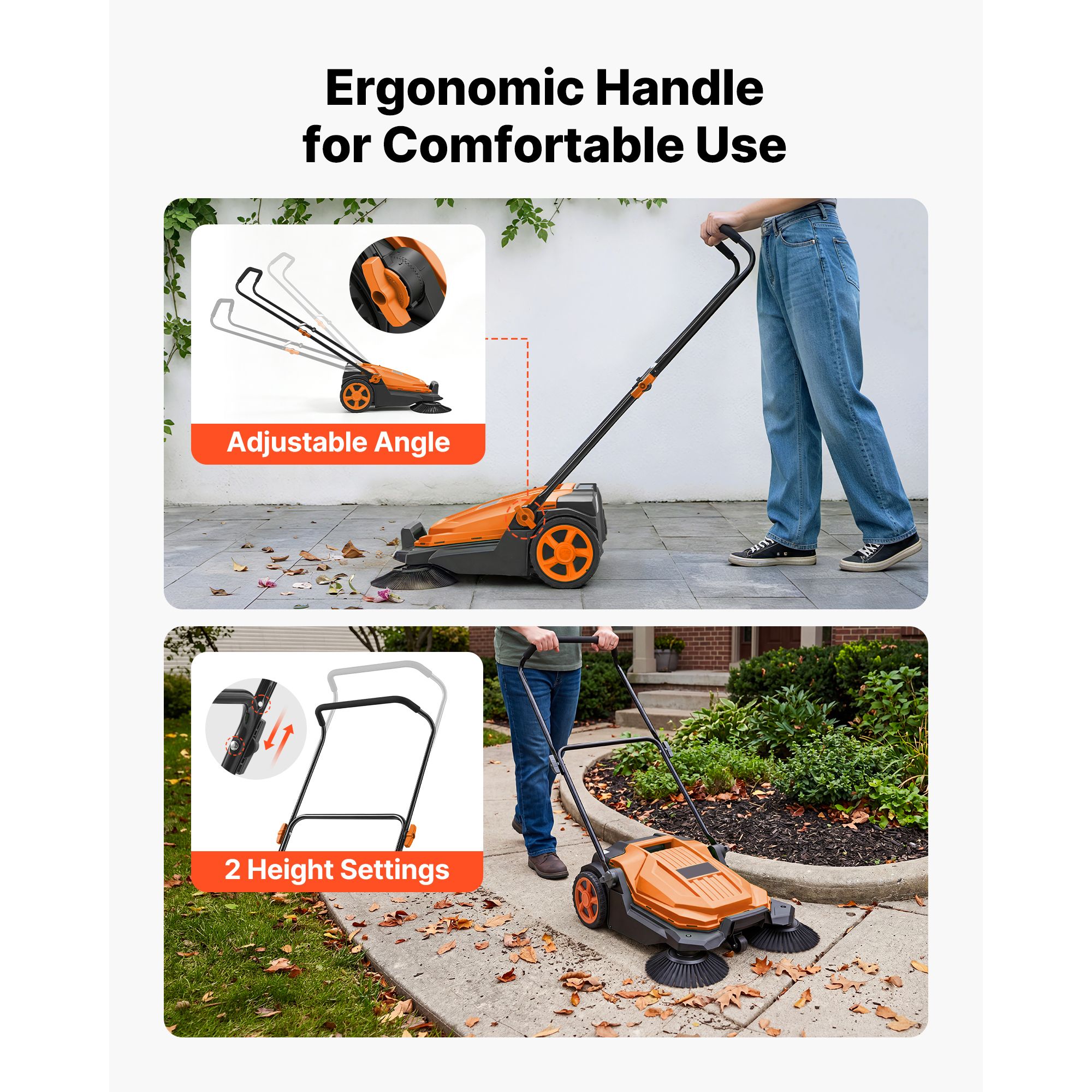 Walk-Behind Hand Push Floor Sweeper, Manual Floor Sweeper Non-Electric with 25.6″ Sweeping Width view 6