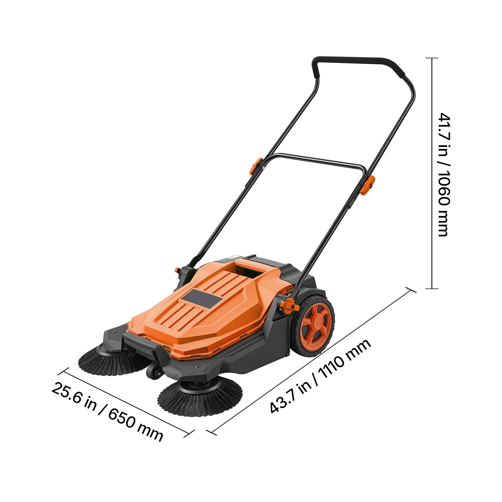 Walk-Behind Hand Push Floor Sweeper, Manual Floor Sweeper Non-Electric with 25.6″ Sweeping Width view 7